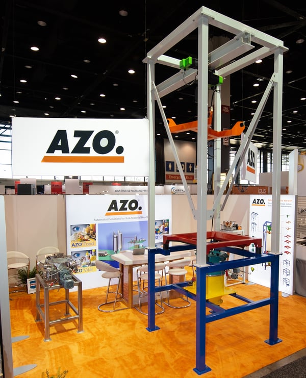 AZO booth at PackExpo 18 with modular color coded bulk bag unloader-2