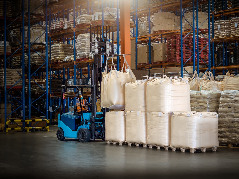 fork truck with FIBC for bulk bag unloader