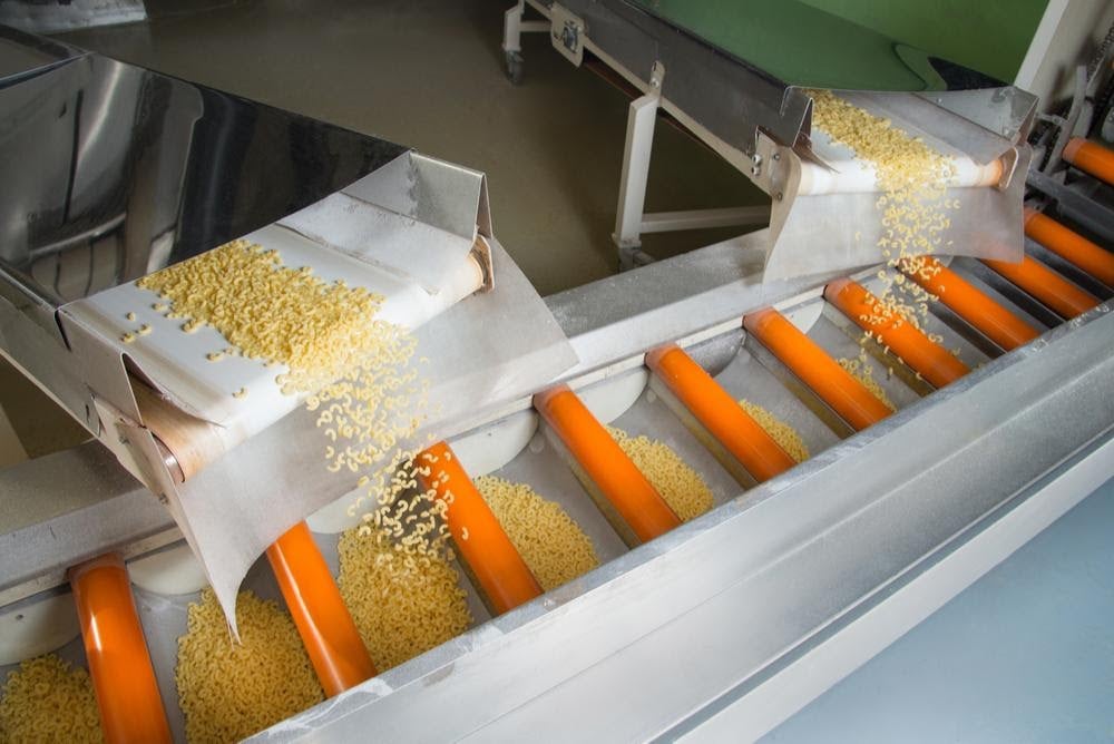 azo conveying system in use at a macaroni food production facility